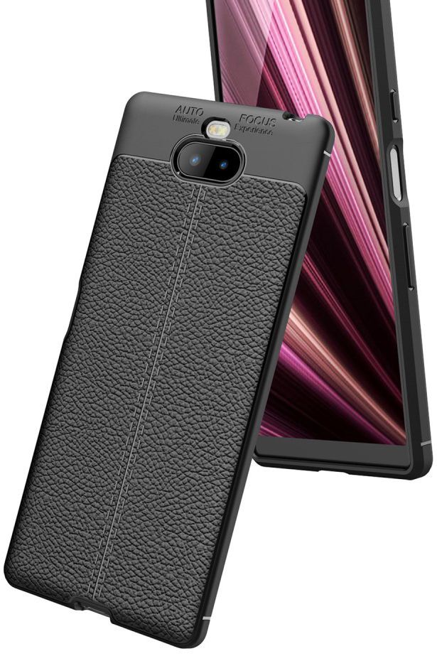Sony Xperia 10 Plus Hoesje Met Leren Textuur Zwart afbeelding 9