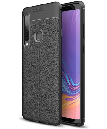 Samsung Galaxy A9 (2018) Hoesje met Kunstleer Coating Zwart Hoesjes