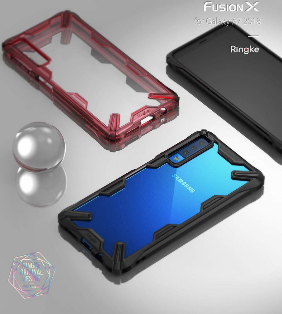 Ringke Fusion X Samsung Galaxy A7 (2018) Hoesje Doorzichtig Ruby Red afbeelding 5