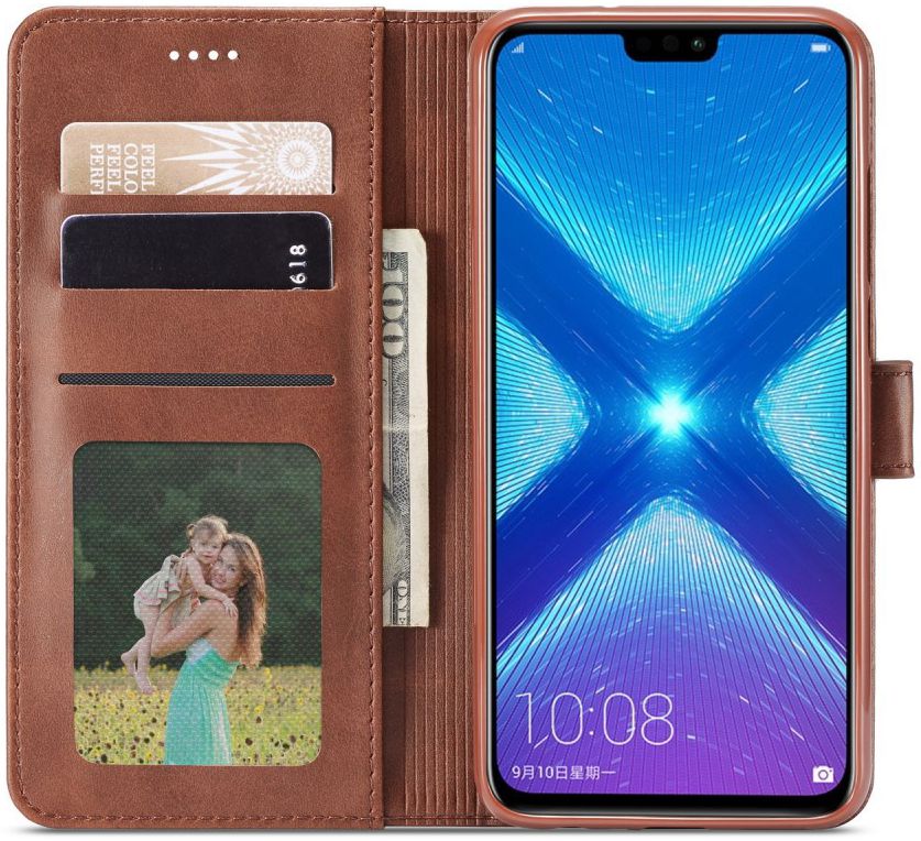 Honor 8X Kunstlederen Stand Portemonnee Bookcase Hoesje Coffee afbeelding 2