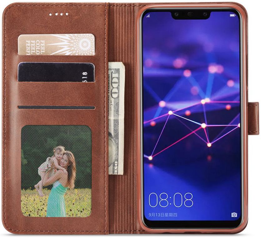 Huawei Mate 20 Lite Portemonnee Stand Bookcase Hoesje Coffee afbeelding 2
