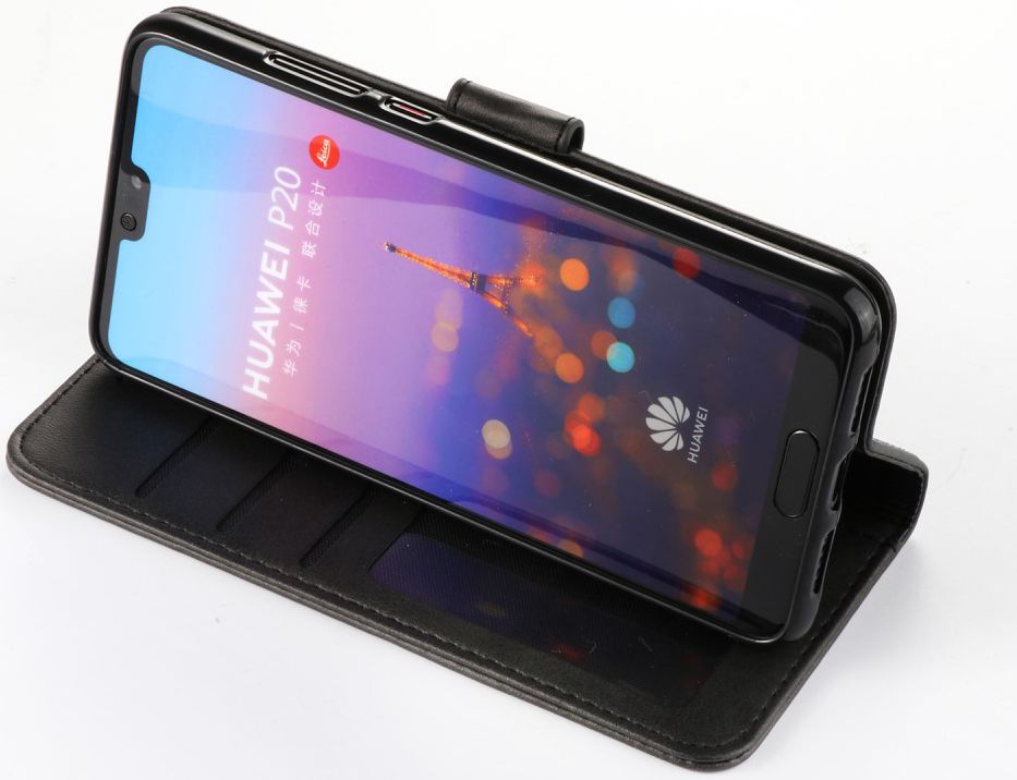 Huawei P20 Stand Portemonnee Bookcase Hoesje Zwart afbeelding 5