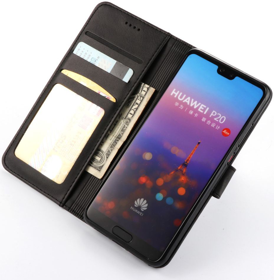 Huawei P20 Stand Portemonnee Bookcase Hoesje Zwart afbeelding 2