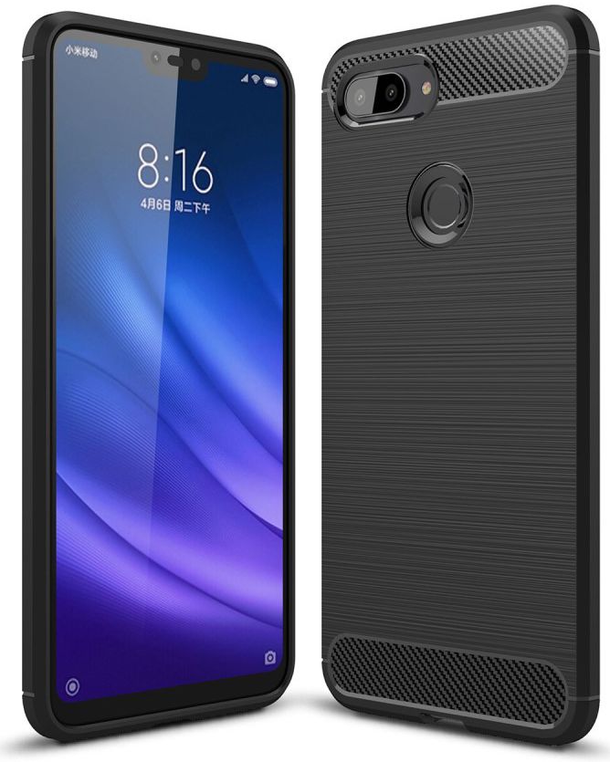 Xiaomi Mi 8 Lite Geborsteld TPU Hoesje Zwart afbeelding 1