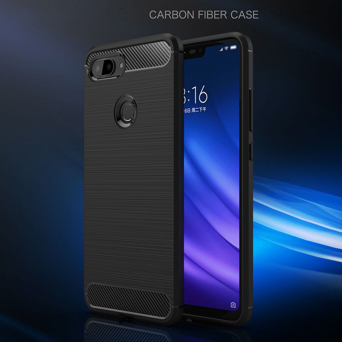 Xiaomi Mi 8 Lite Geborsteld TPU Hoesje Zwart afbeelding 4