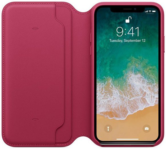 Originele Apple iPhone XS / X Leather Folio Berry afbeelding 1