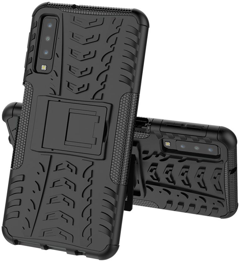 Samsung Galaxy A7 (2018) Robuust Hybride Hoesje Zwart afbeelding 1