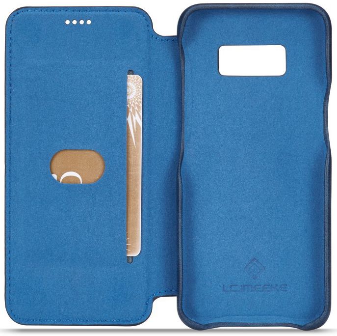 Samsung Galaxy S8 Retro Lederen Bookcase Hoesje met Kaarthouder Blauw afbeelding 3