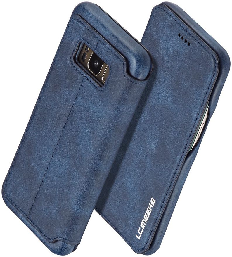 Samsung Galaxy S8 Retro Lederen Bookcase Hoesje met Kaarthouder Blauw afbeelding 2