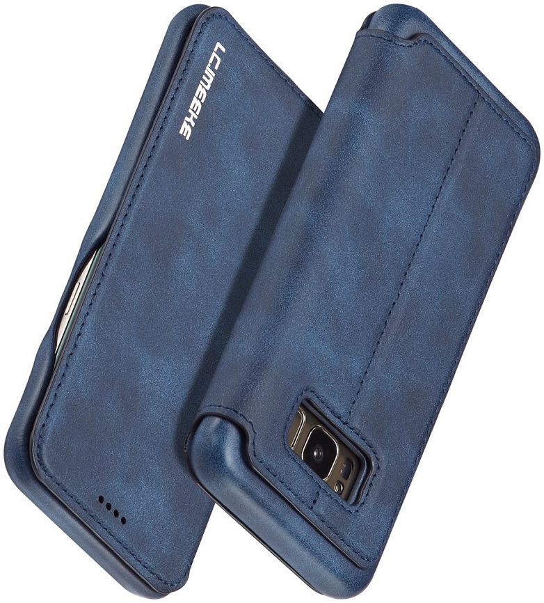 Samsung Galaxy S8 Retro Lederen Bookcase Hoesje met Kaarthouder Blauw afbeelding 4
