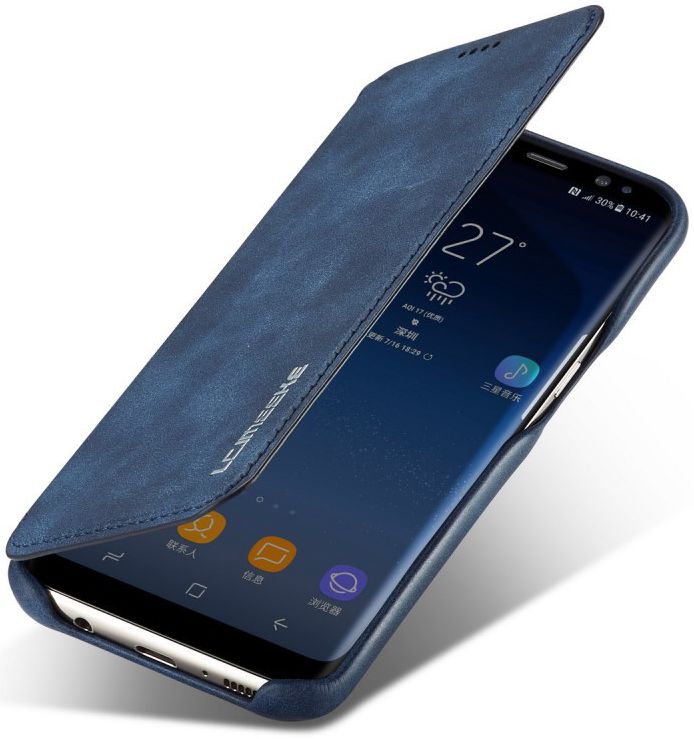 Samsung Galaxy S8 Retro Lederen Bookcase Hoesje met Kaarthouder Blauw afbeelding 1