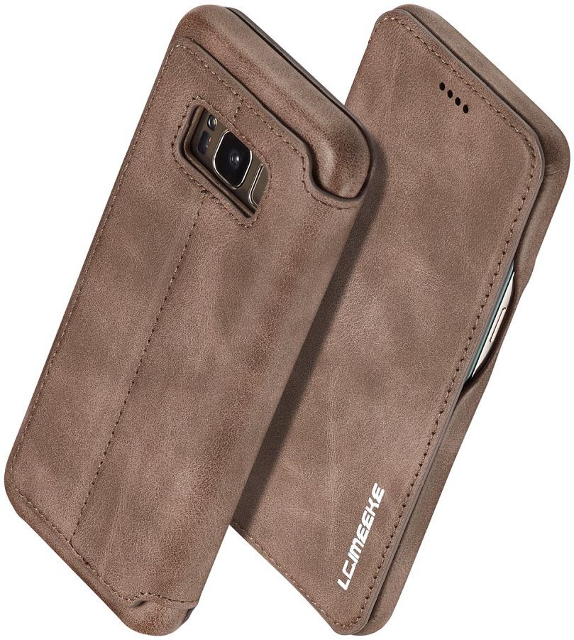 Samsung Galaxy S8 Retro Lederen Bookcase Hoesje met Kaarthouder Coffee afbeelding 2