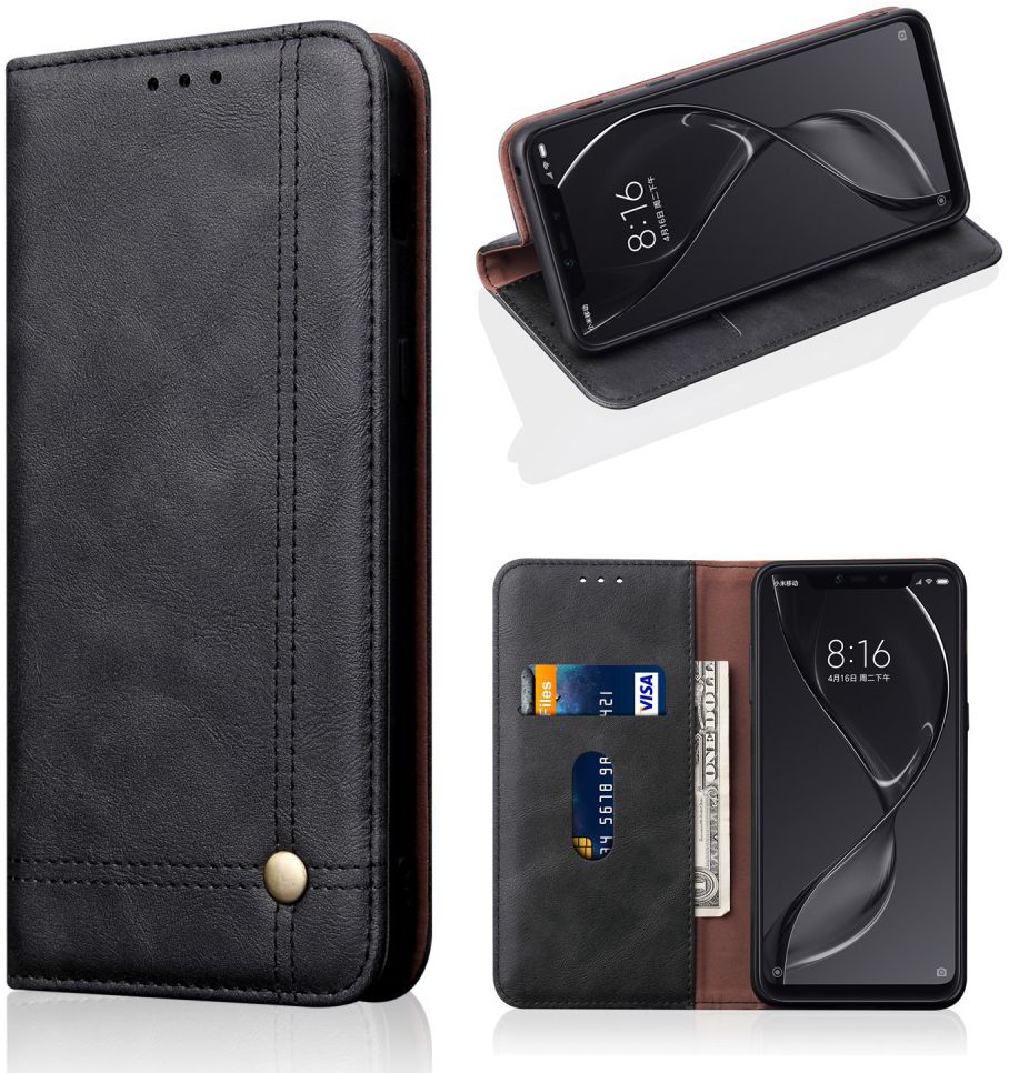 Xiaomi Mi 8 Lite Retro Portemonnee Hoesje Zwart afbeelding 6
