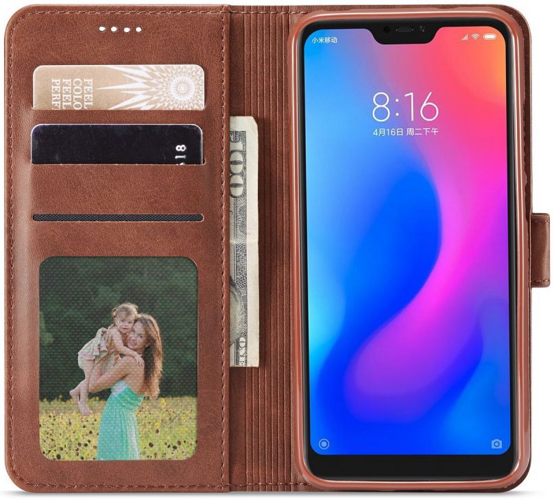 Xiaomi Mi A2 Lite Hoesje Wallet Book Case Kunst Leer Bruin afbeelding 1