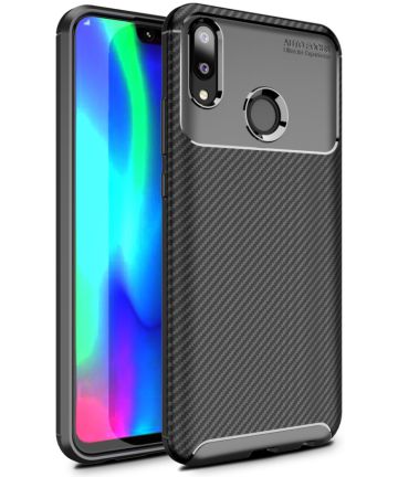 Huawei Y9 (2019) Siliconen Carbon Hoesje Zwart Hoesjes