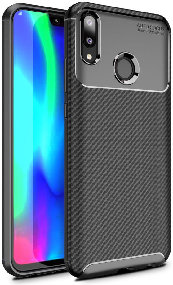 Huawei Y9 (2019) Siliconen Carbon Hoesje Zwart afbeelding 1