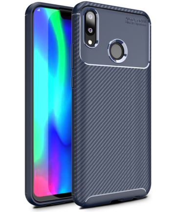 Huawei Y9 (2019) Siliconen Carbon Hoesje Blauw Hoesjes