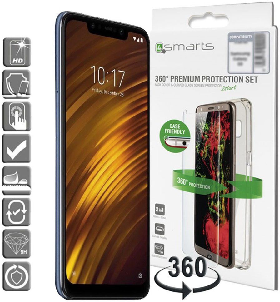 4smarts Tempered Glass + TPU Hoesje Xiaomi Pocophone F1 Transparant afbeelding 1