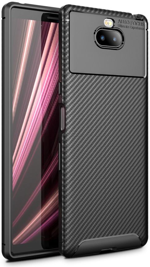 Sony Xperia 10 Siliconen Carbon Hoesje Zwart afbeelding 1