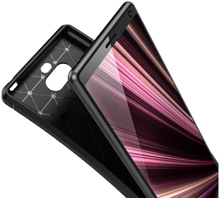 Sony Xperia 10 Siliconen Carbon Hoesje Zwart afbeelding 2