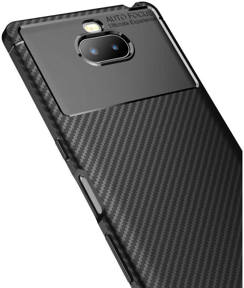 Sony Xperia 10 Siliconen Carbon Hoesje Zwart afbeelding 4