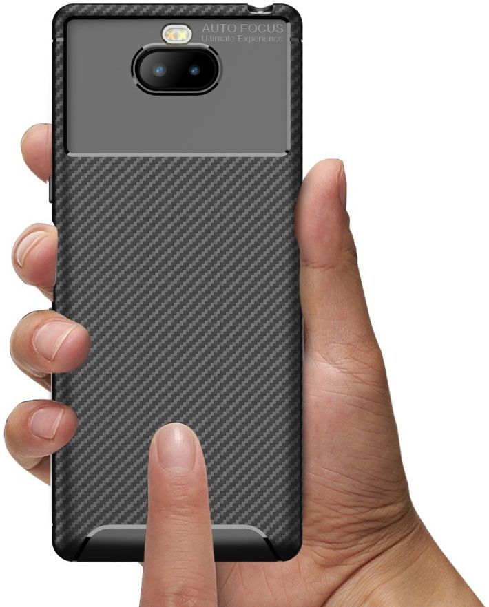 Sony Xperia 10 Siliconen Carbon Hoesje Zwart afbeelding 7