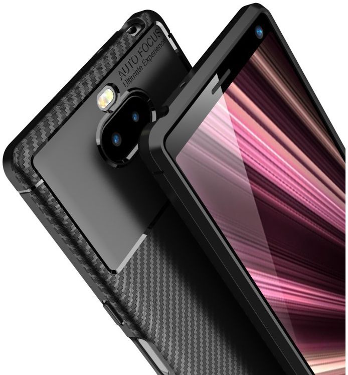Sony Xperia 10 Siliconen Carbon Hoesje Zwart afbeelding 8
