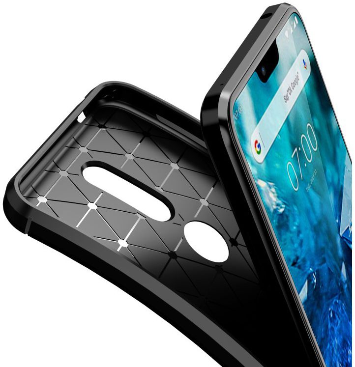 Nokia 7.1 Siliconen Carbon Hoesje Zwart afbeelding 4