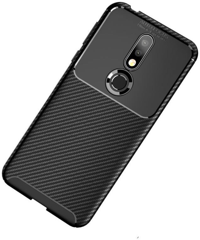Nokia 7.1 Siliconen Carbon Hoesje Zwart afbeelding 6