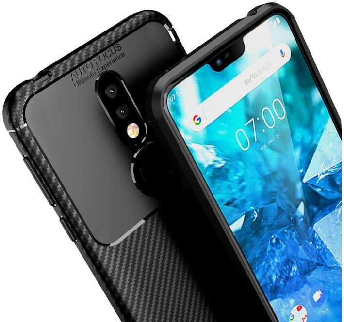Nokia 7.1 Siliconen Carbon Hoesje Zwart afbeelding 9