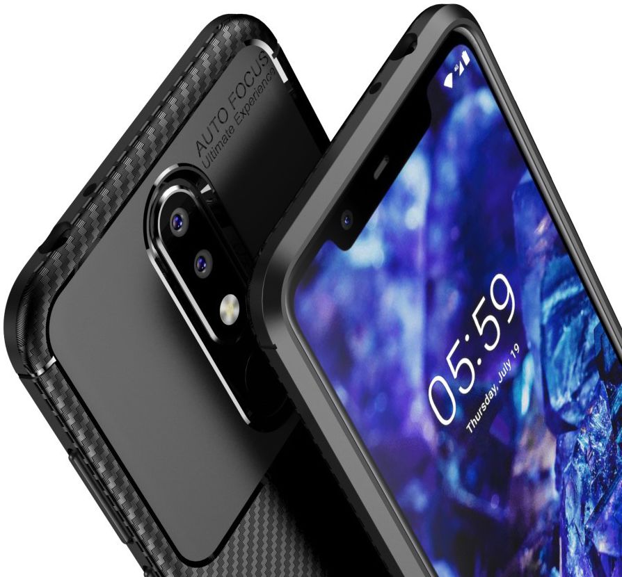 Nokia 5.1 Plus Siliconen Carbon Hoesje Zwart afbeelding 2