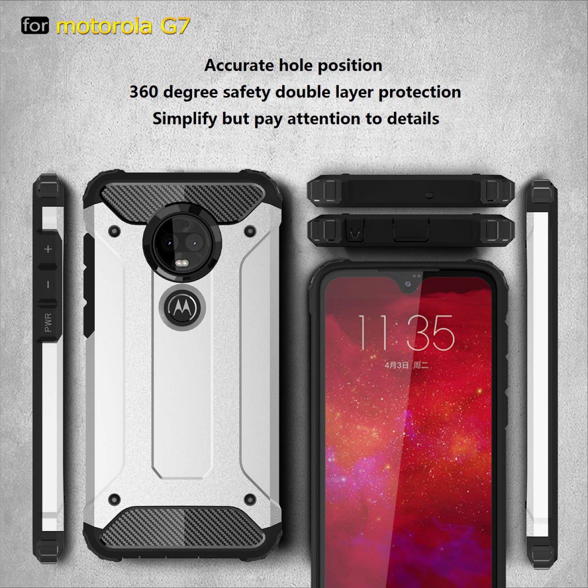 Motorola Moto G7 Hybride Hoesje Wit afbeelding 5