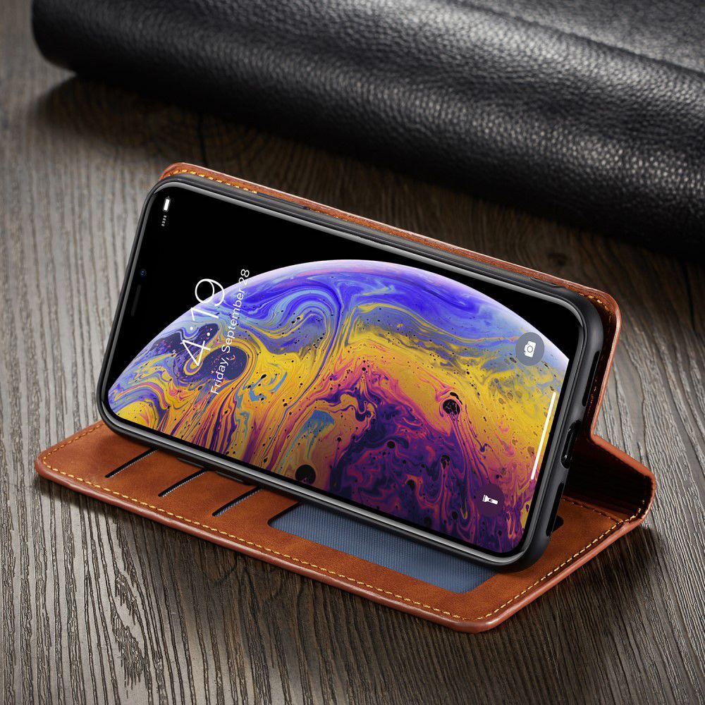 Apple iPhone X / XS Lederen Wallet Stand Hoesje Bruin afbeelding 10