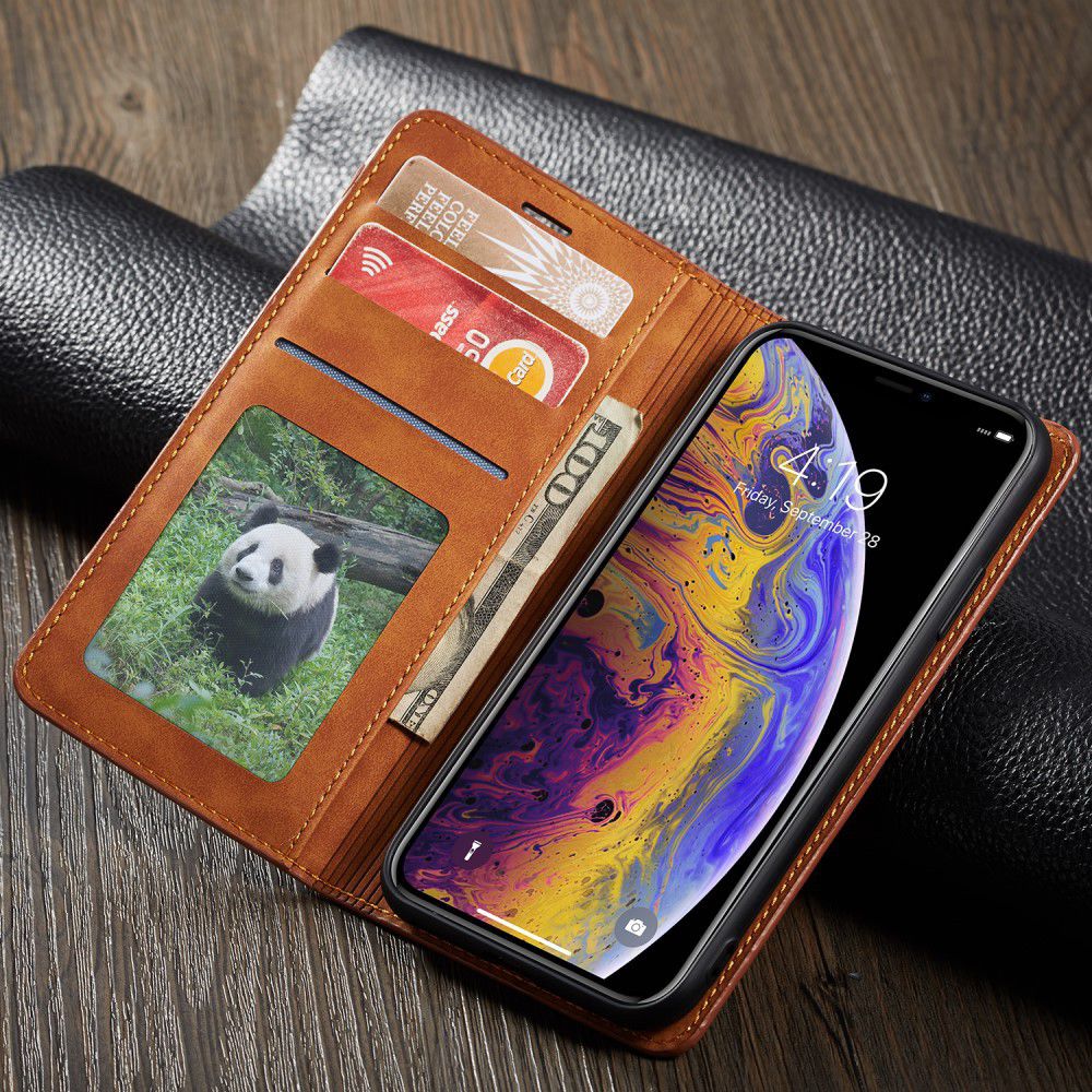 Apple iPhone X / XS Lederen Wallet Stand Hoesje Bruin afbeelding 9
