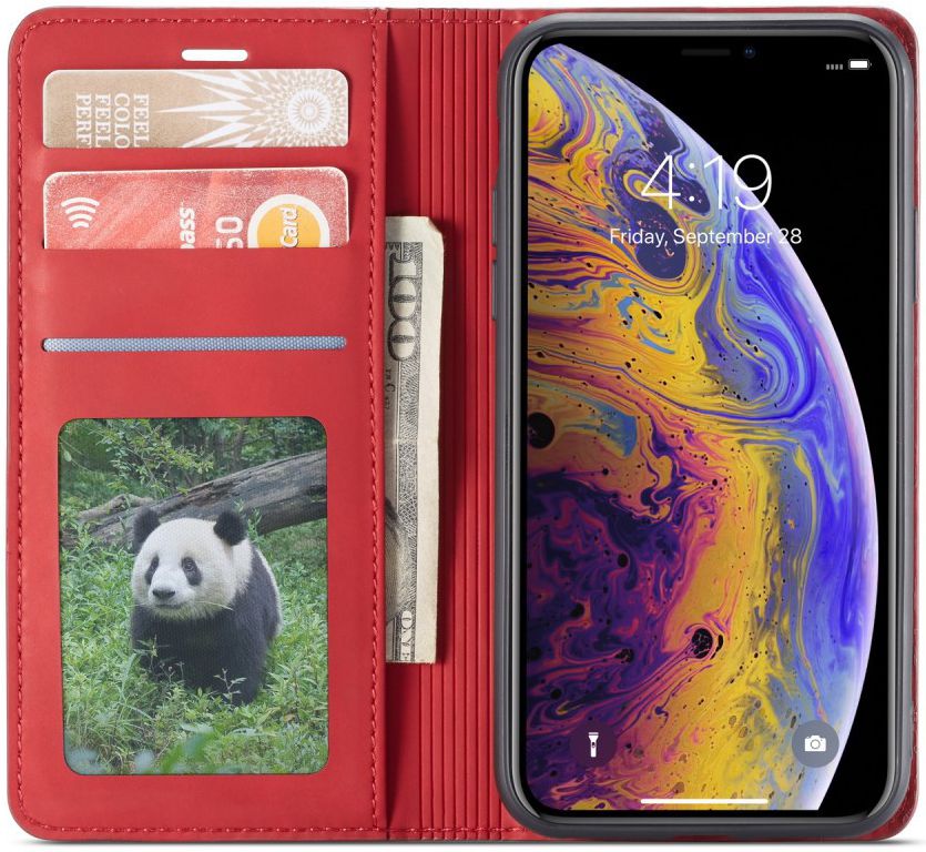 Apple iPhone X / XS Lederen Wallet Stand Hoesje Rood afbeelding 1