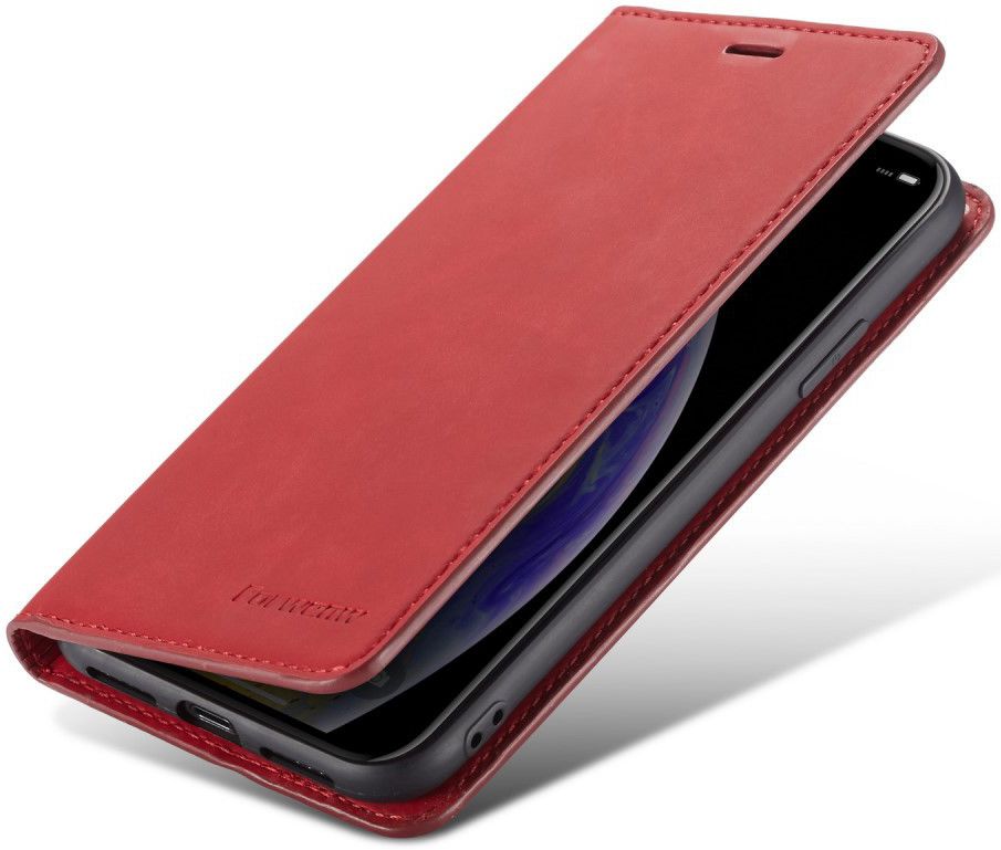 Apple iPhone X / XS Lederen Wallet Stand Hoesje Rood afbeelding 2