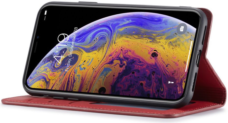 Apple iPhone X / XS Lederen Wallet Stand Hoesje Rood afbeelding 3