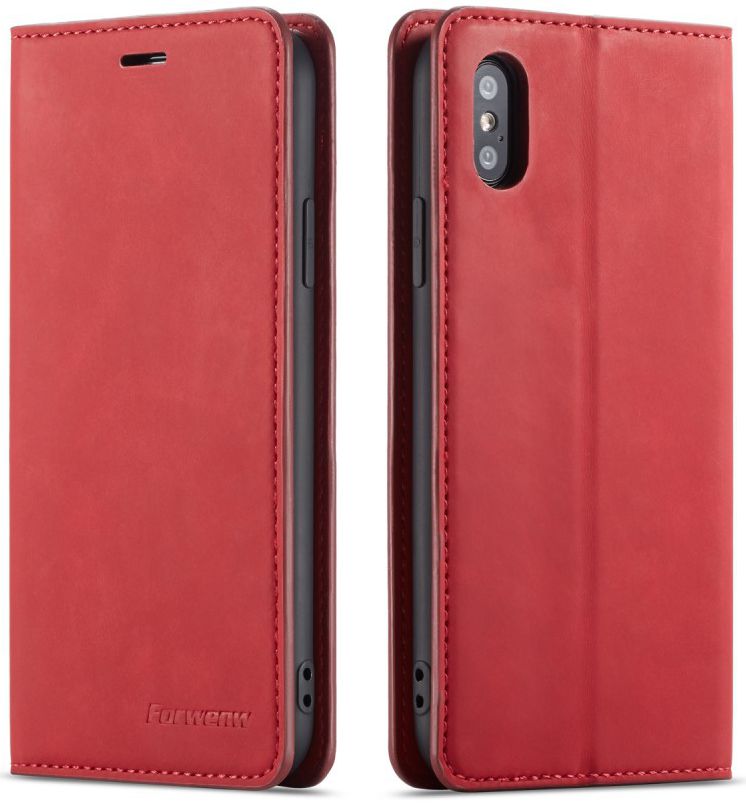 Apple iPhone X / XS Lederen Wallet Stand Hoesje Rood afbeelding 6