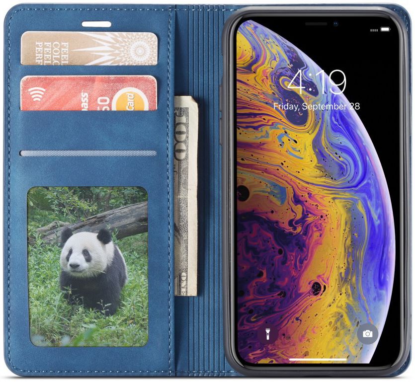 Apple iPhone X / XS Lederen Wallet Stand Hoesje Blauw afbeelding 1