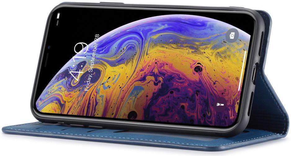 Apple iPhone X / XS Lederen Wallet Stand Hoesje Blauw afbeelding 3