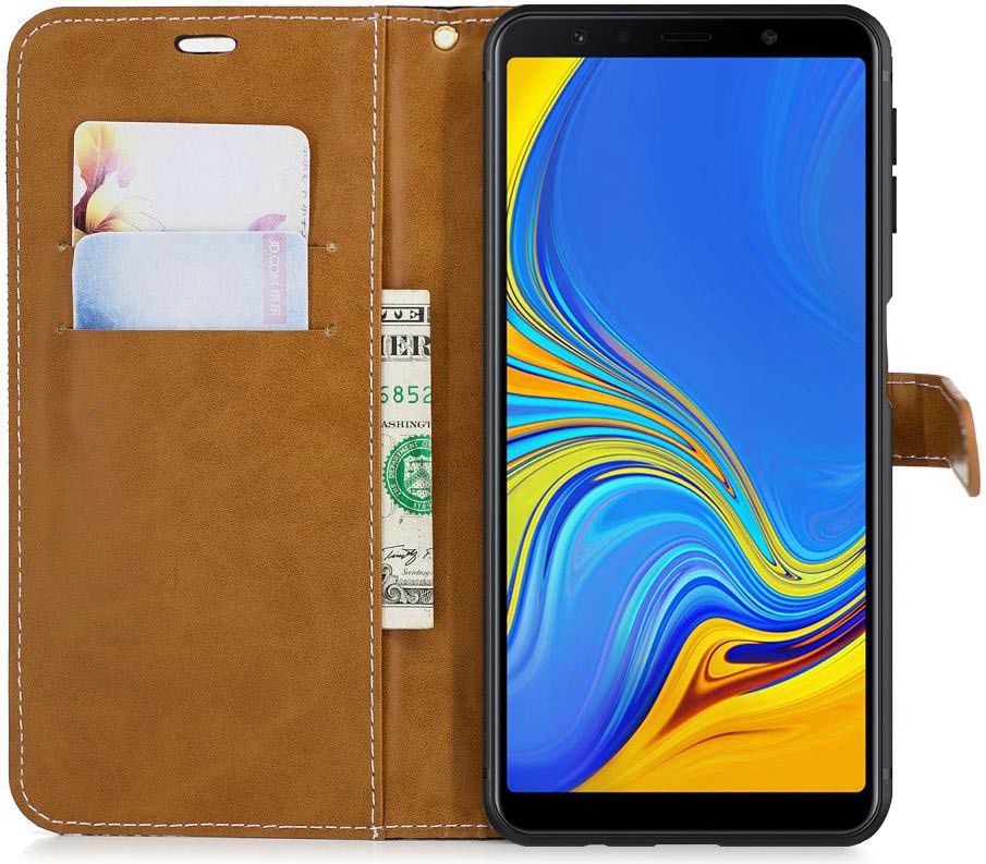 Samsung Galaxy A7 (2018) Jeans Portemonnee Hoesje Zwart afbeelding 2
