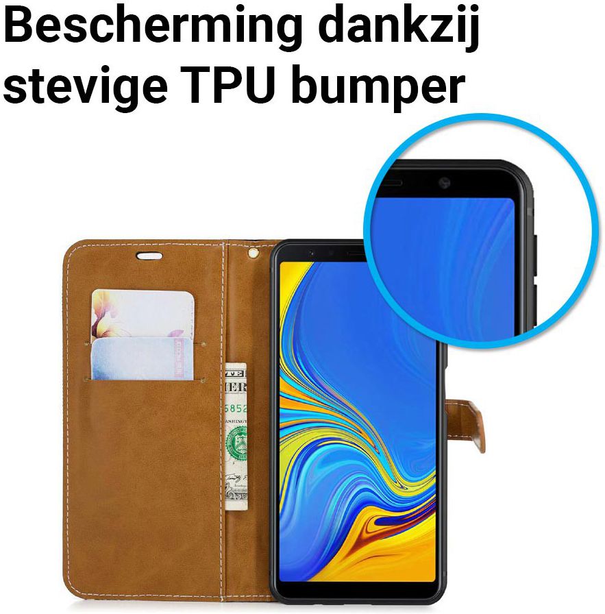 Samsung Galaxy A7 (2018) Jeans Portemonnee Hoesje Zwart afbeelding 5