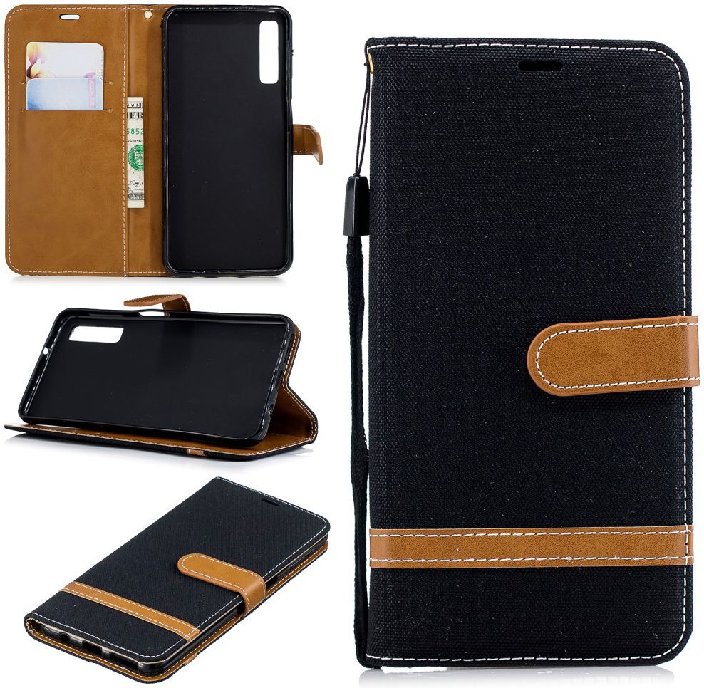 Samsung Galaxy A7 (2018) Jeans Portemonnee Hoesje Zwart afbeelding 13