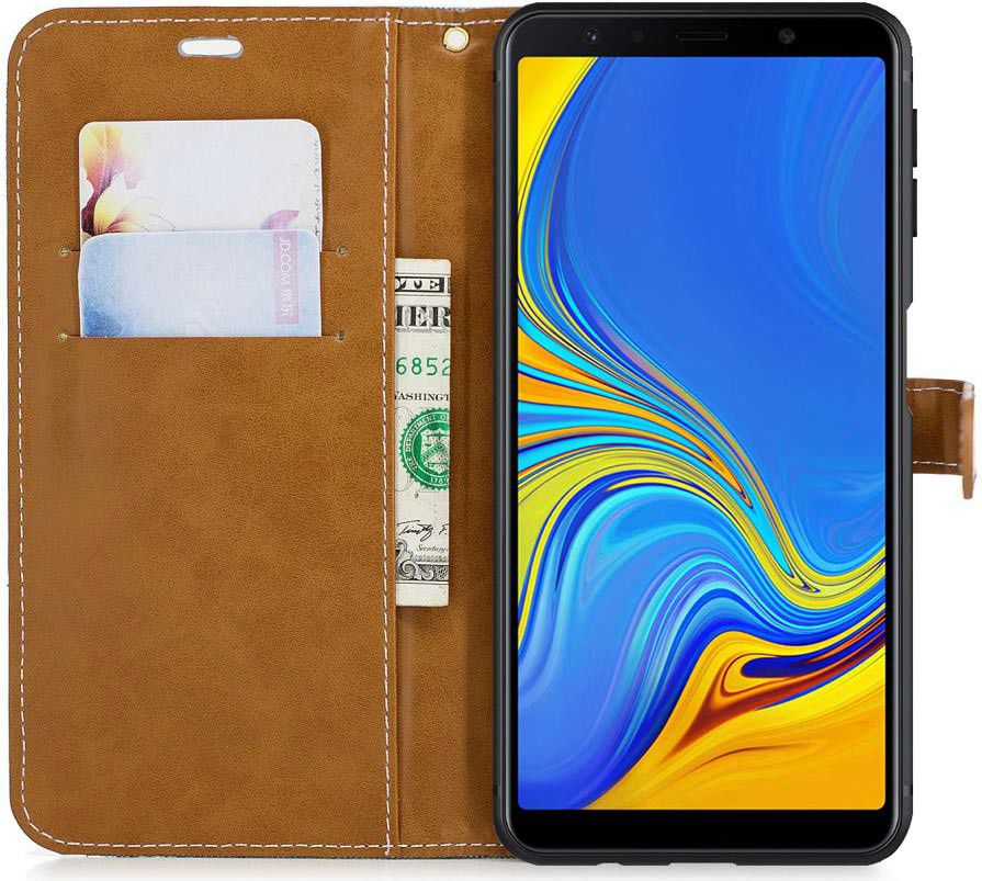 Samsung Galaxy A7 (2018) Jeans Portemonnee Hoesje Grijs afbeelding 2