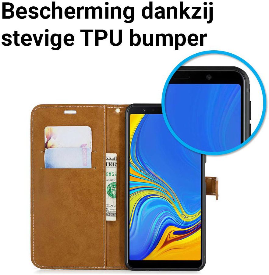 Samsung Galaxy A7 (2018) Jeans Portemonnee Hoesje Grijs afbeelding 5