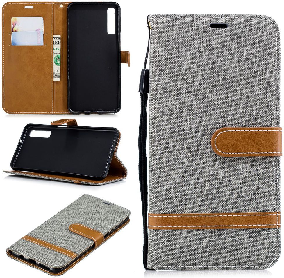 Samsung Galaxy A7 (2018) Jeans Portemonnee Hoesje Grijs afbeelding 13