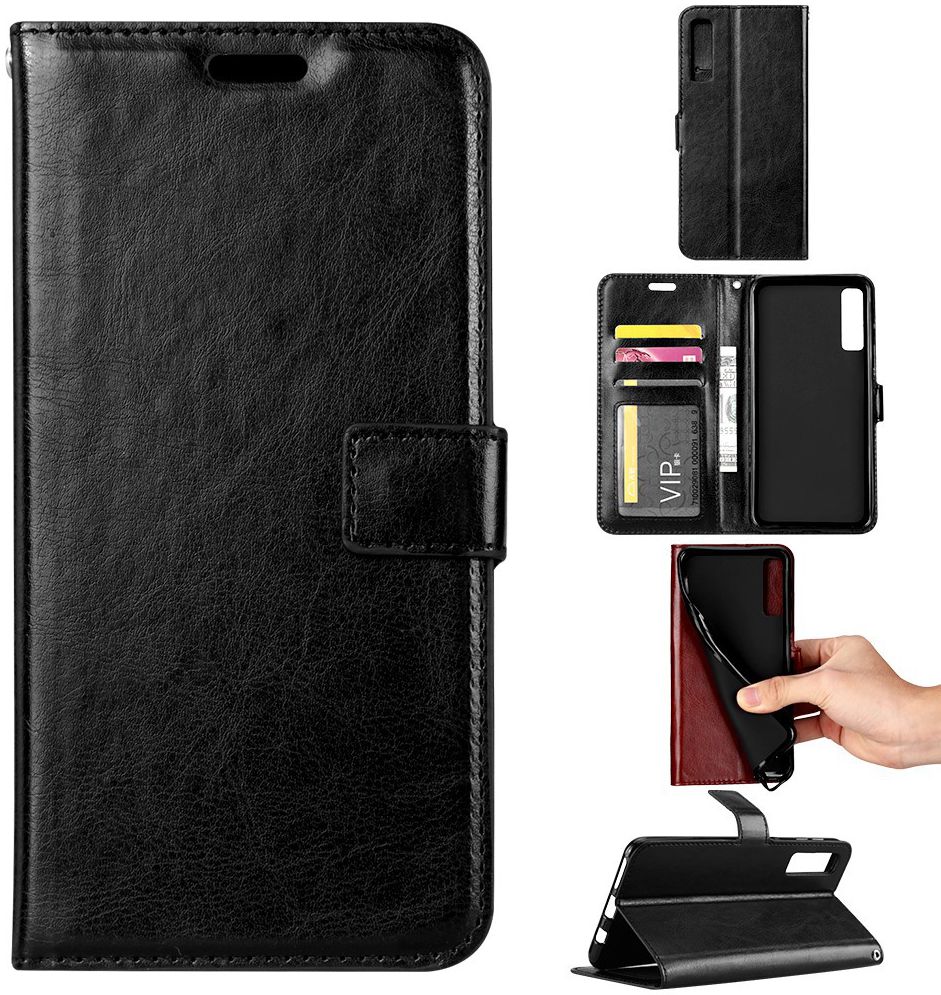 Samsung Galaxy A7 (2018) Kunst lederen Portemonnee Hoesje Zwart afbeelding 5
