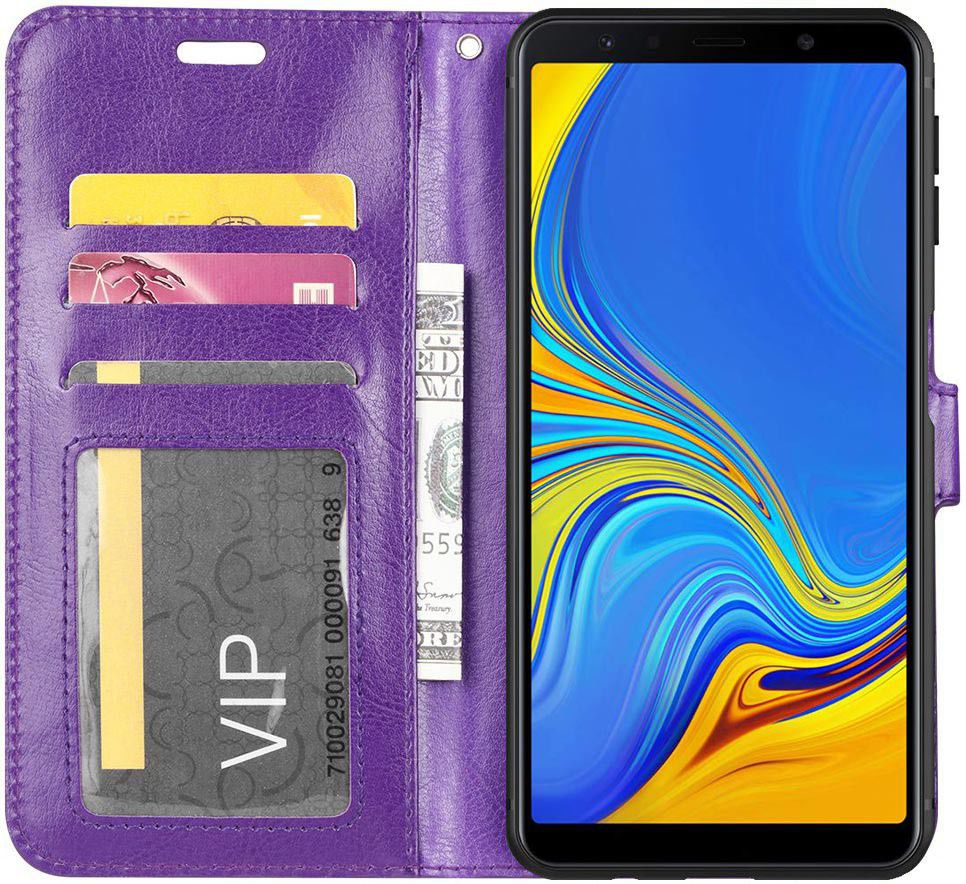 Samsung Galaxy A7 (2018) Lederen Portemonnee Hoesje Paars afbeelding 1