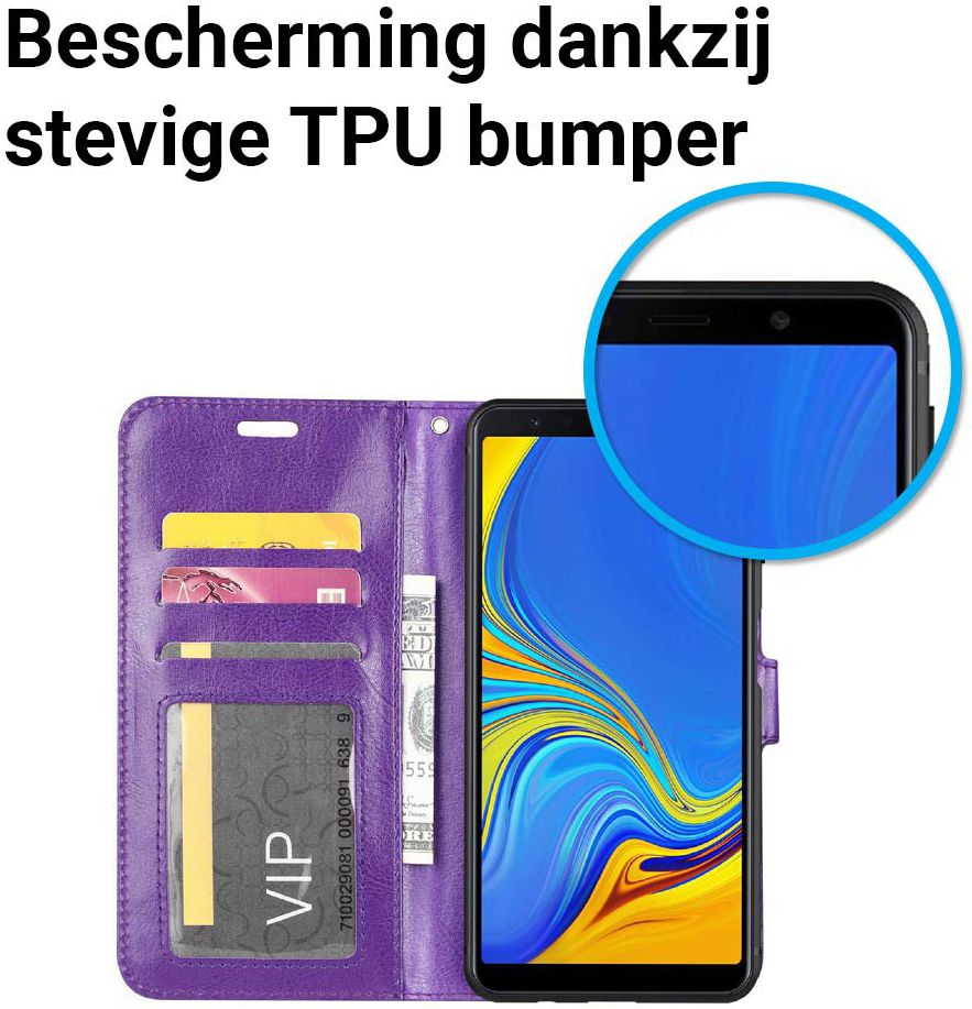 Samsung Galaxy A7 (2018) Lederen Portemonnee Hoesje Paars afbeelding 2