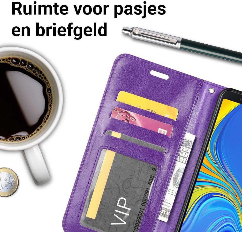 Samsung Galaxy A7 (2018) Lederen Portemonnee Hoesje Paars afbeelding 5